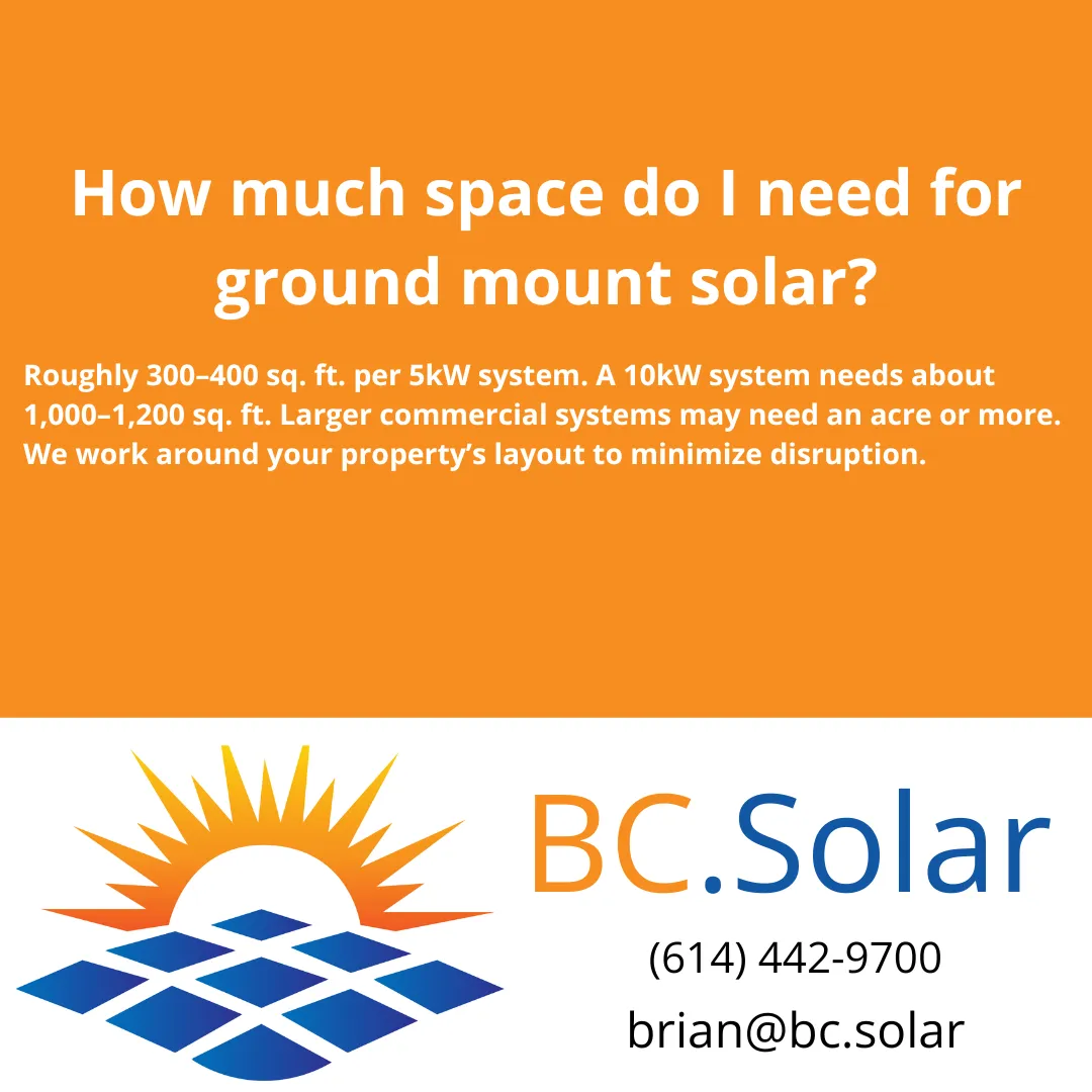 Learn how much land is required for a residential or commercial ground-mounted solar panel system in Columbus, Ohio, and what to expect during installation.