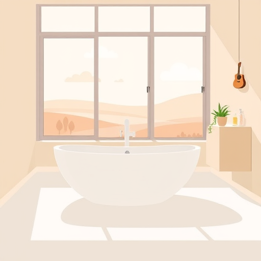 A stylized Art Deco scene depicting expert bathroom remodelers at work in an elegant, luxurious setting. The focal point features a pristine bathroom with symmetrical marble countertops, streamlined fixtures accented with gold, and intricate patterned tilework in navy, emerald green, and champagne tones. An ornate vintage-inspired barber’s mirror hangs above a sleek modern vanity, reflecting soft ambient lighting that highlights polished surfaces. Architectural elements such as stepped moldings, zigzag motifs, and sunburst patterns add sophistication. In the foreground, whimsical details include a miniature Art Deco skyscraper-shaped toolbox and a retro water droplet clock with playful, exaggerated hands. Stylized potted plants with geometric foliage and a floating soap dispenser resembling an abstract sculpture enhance the creative atmosphere. The spacious background reveals angular, sweeping lines and shimmering textile curtains, conveying elegance and artistry. The color palette features deep blues, rich golds, emerald greens, and warm metallics, evoking sophistication with a lively, artistic flair—perfect for representing craftsmanship and the whimsical spirit of bathroom renovation.