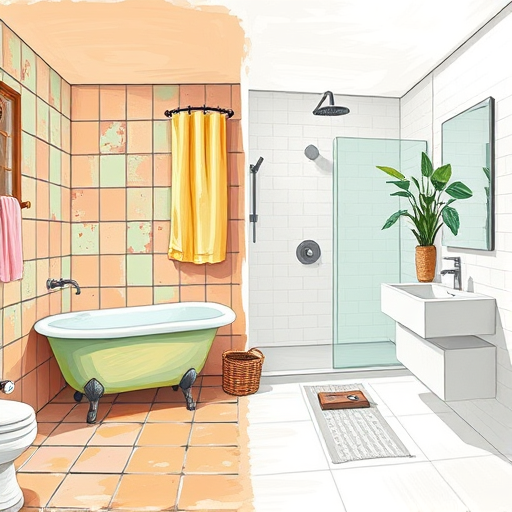 A vibrant abstract expressionist artwork representing comprehensive bathroom renovation packages, featuring bold swirling splashes of blue, white, and metallic gold. The composition includes dynamic brushstrokes suggestive of water flow and sleek bathroom fixtures like modern bathtubs, faucets, and tiles, intertwined in an energetic dance. Playful, exaggerated shapes hint at renovation tools such as wrenches, squeegees, and tile cutters, adding a creative and whimsical touch. The background consists of textured patterns resembling bathroom tiles, water ripples, and light reflections, creating depth and mood. Small details include a shiny soap bar with a mischievous smile and a floating, colorful mirror, adding personality and fun. Overall, the image conveys innovation, transformation, and fresh ideas in bathroom remodeling, using bright, energetic colors and lively brushwork to evoke movement and renewal.