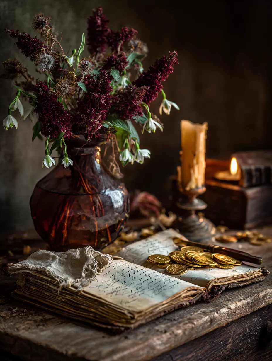 A cosy writing desk with a notebook, candle and warm light, representing reflection on money and choosing a slower, intentional life