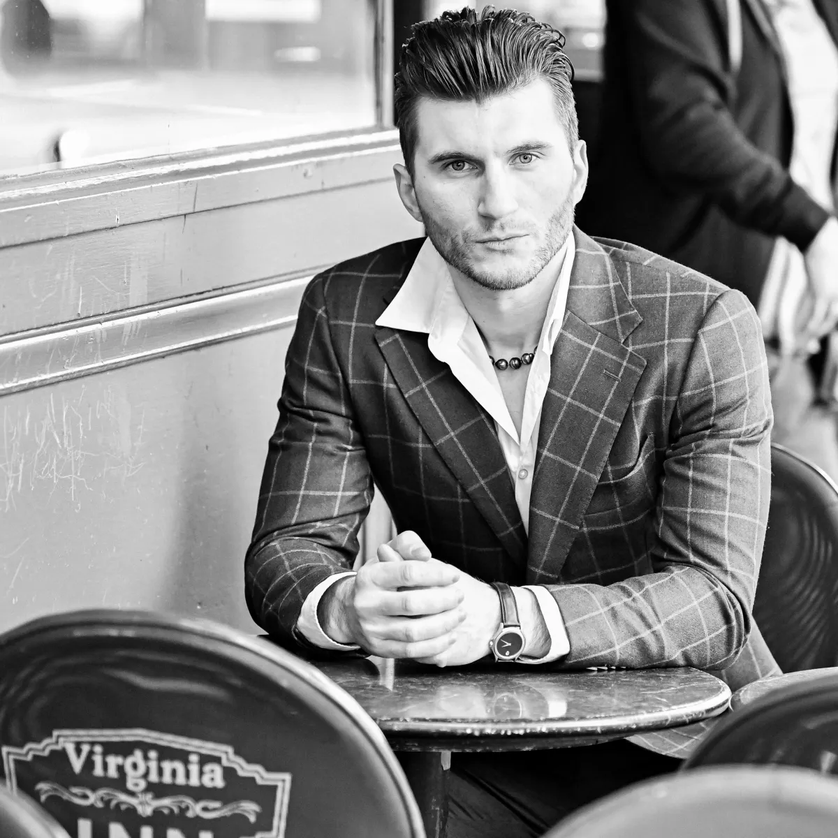 Black and White portrait photo of male model in Bellevue Washington