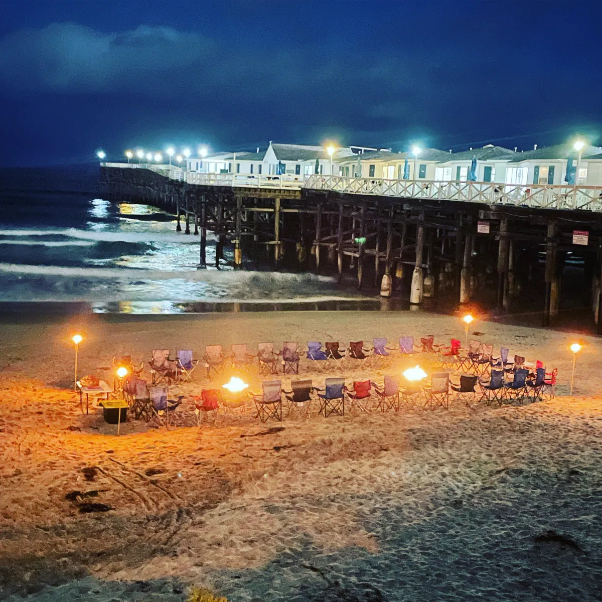 A Large Bonfire Setup in Pacific Beach near Crystal Pier