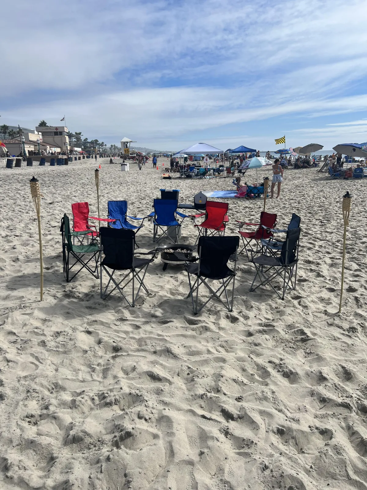 La Jolla custom bonfire rental with seating, firepit, and accessories.