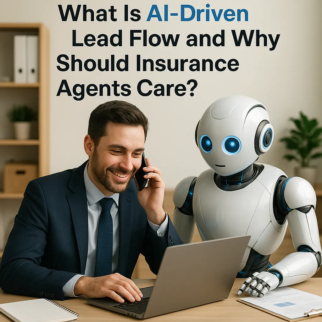 Friendly AI robot helping insurance agents with lead management