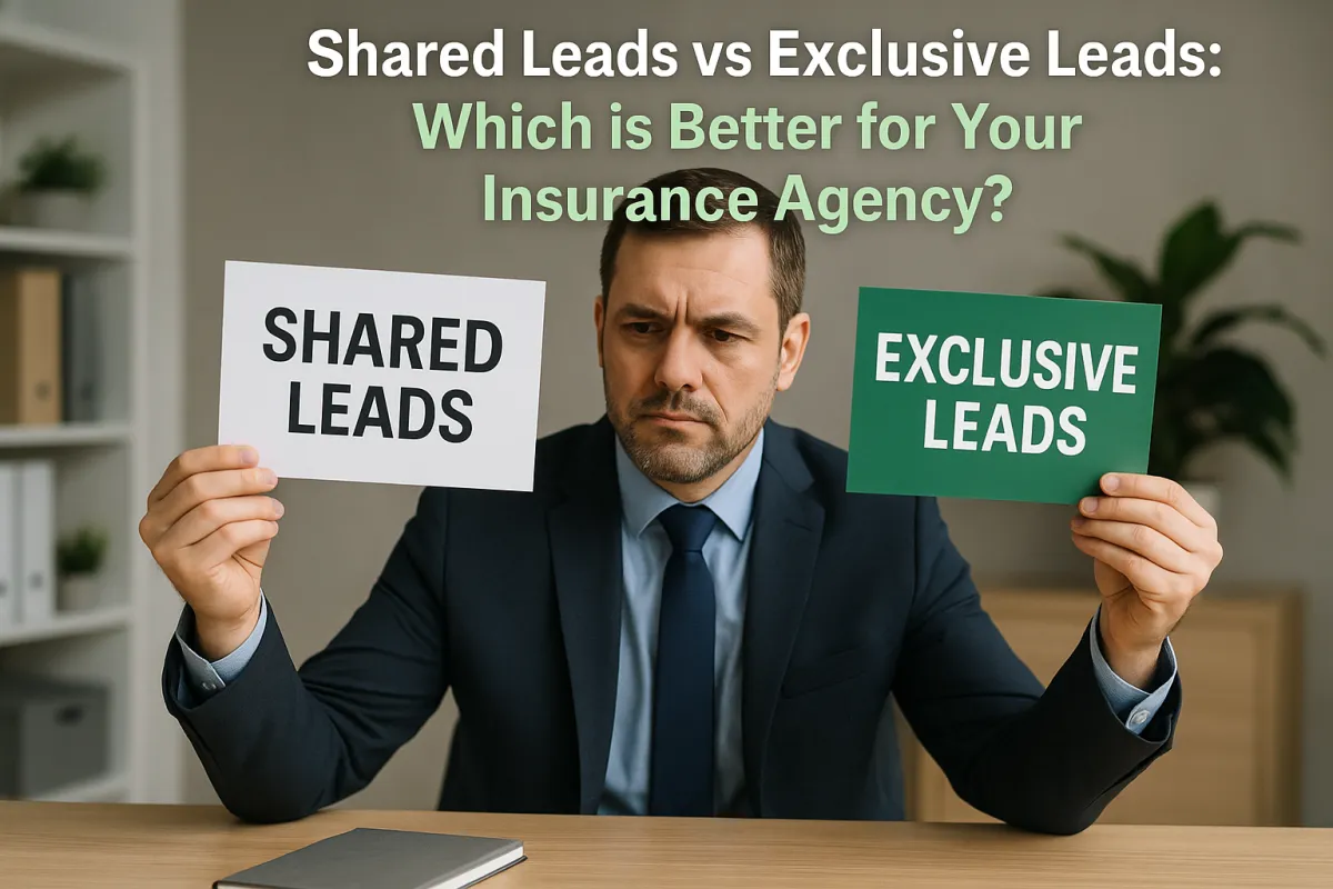 Insurance agent comparing shared leads and exclusive leads