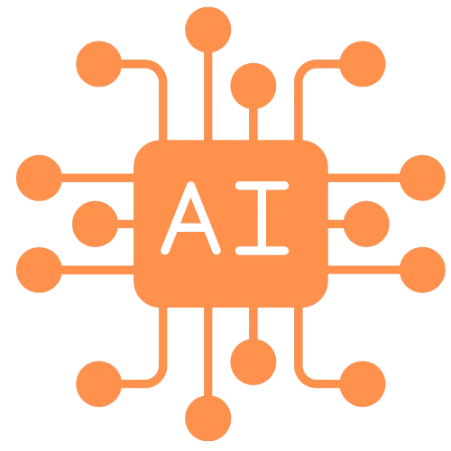Brand Logo Oculus Intel Orange will line traveling out from a square with white Letter spelling AI
