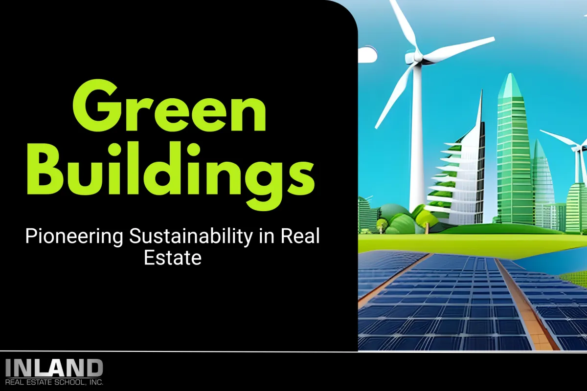 A modern green building showcasing energy-efficient design and renewable energy utilization.