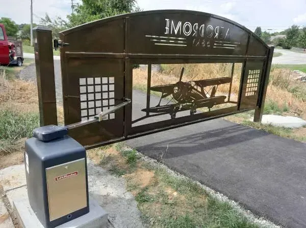 Custom driveway gates airplane design