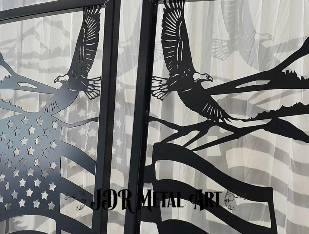 Custom metal art entry with eagle mountain