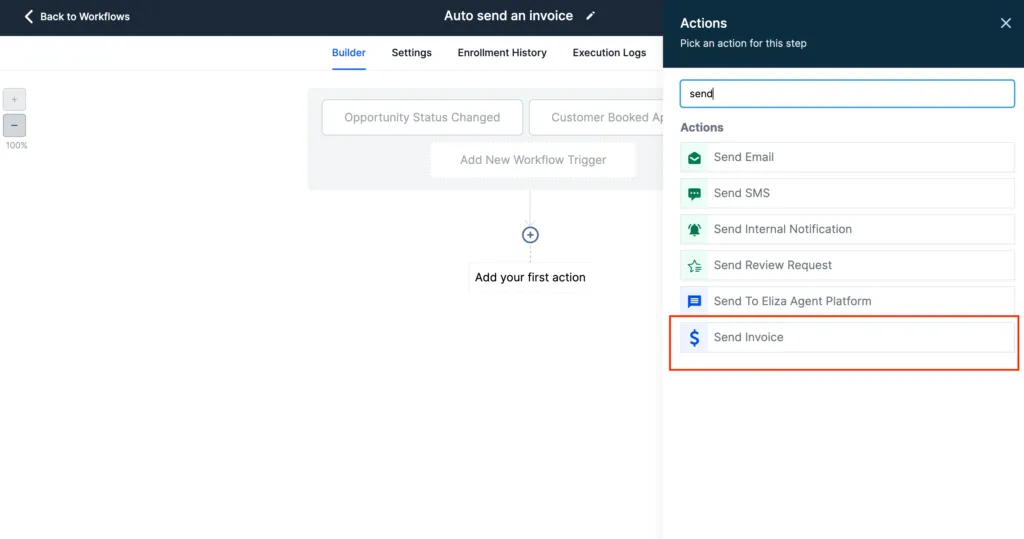 Send invoices automatically inside a workflow