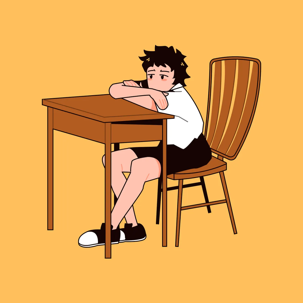 student at a desk looking unfocused and possibly punished