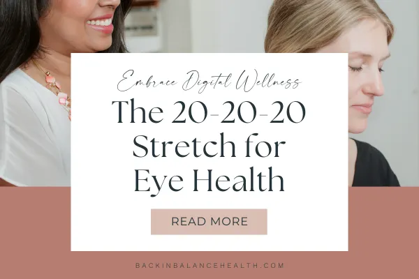 a blue eye and words: Embrace Digital Wellness: The 20-20-20 Stretch for Eye Health