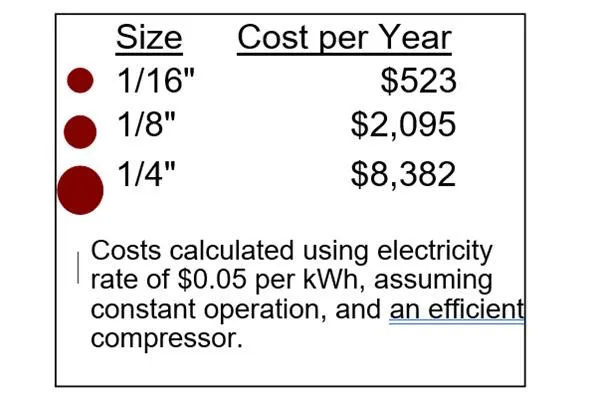Leak Cost Table