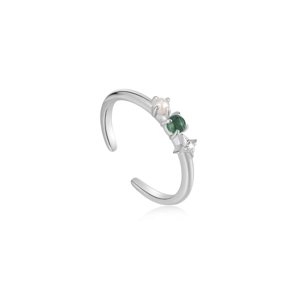 Zoom Silver Malachite Star Adjustable Ring