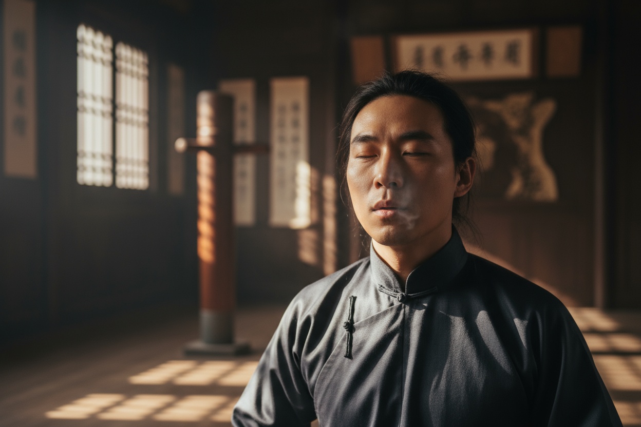 Wing Chun leerling oefent ontspanning en balans in Mortsel