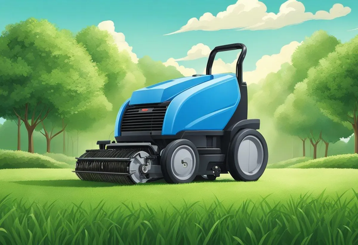 A blue lawn mower