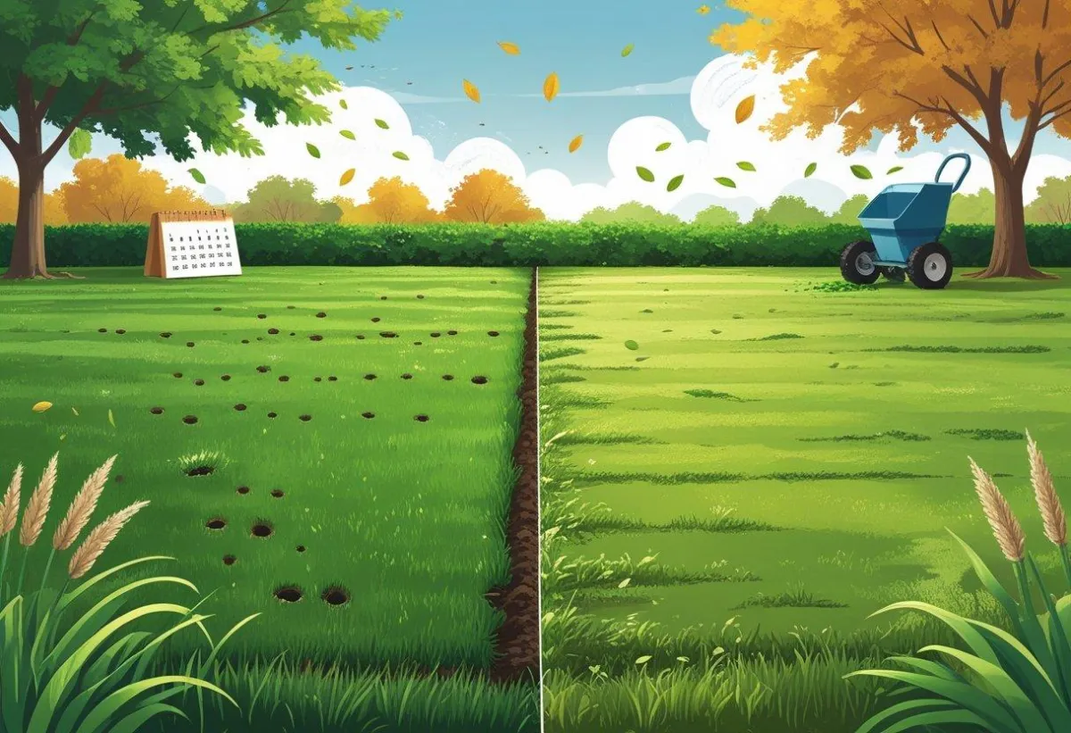 A lawn with a line in the middle