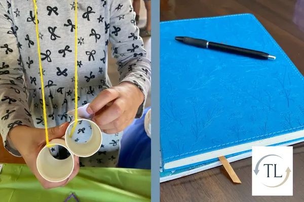 a child making a craft and notebooks for reflection