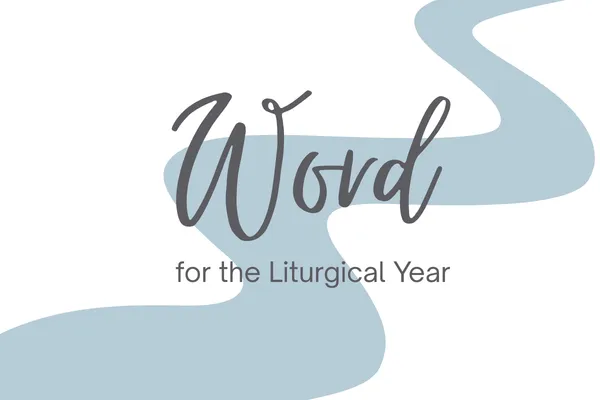 Word for the Liturgical Year Logo that includes the title with a light blue path behind the words
