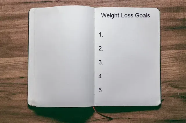 An image of a journal showcasing personal weight loss goals