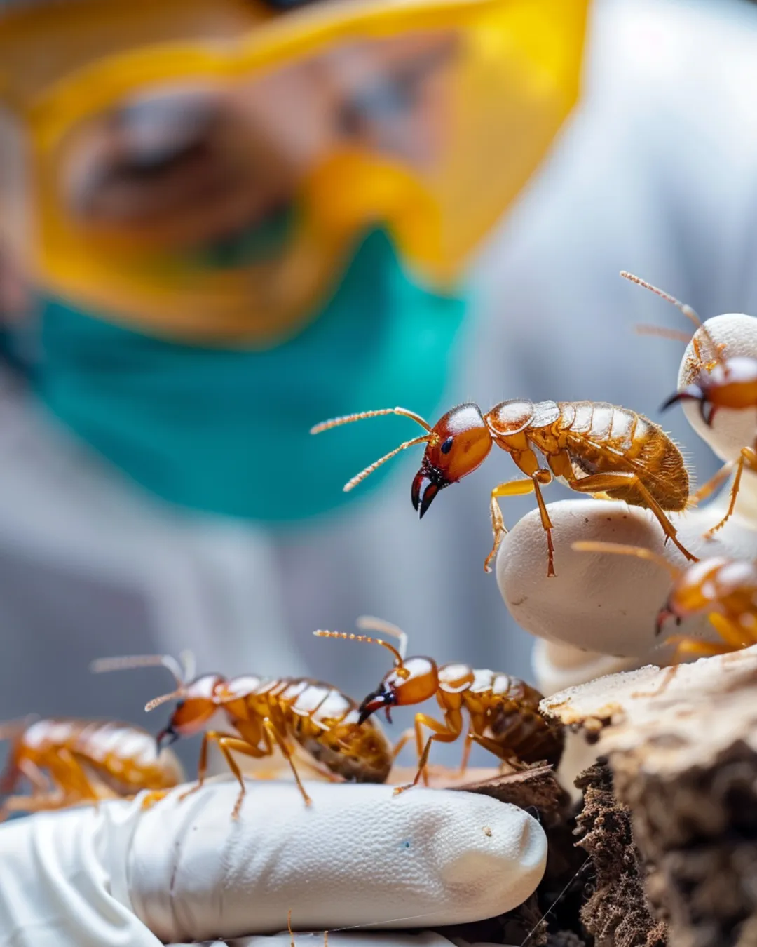 A picture of termite in the hands of a pest techincian