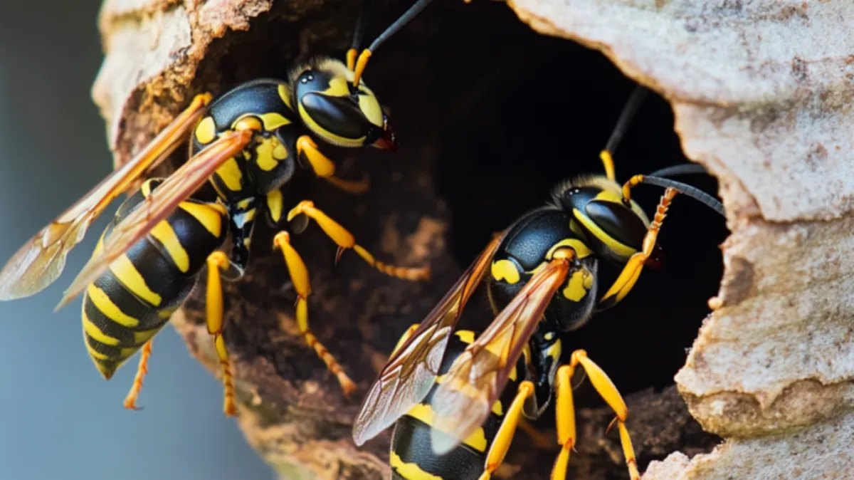 Image of wasps entering their nest