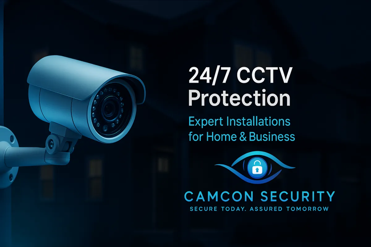 Professional home CCTV installation in the UK showing PoE security cameras on a modern house exterior.