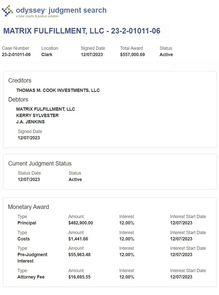$557,000 Tom Cook Investments LLC 2023
