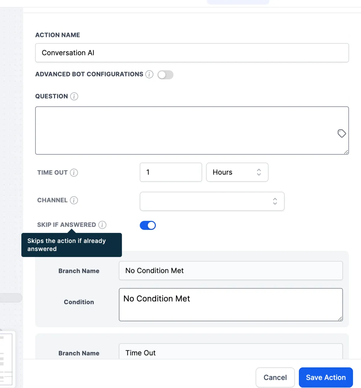 Conversation AI: Skip Action option in Conversation AI Workflow Action