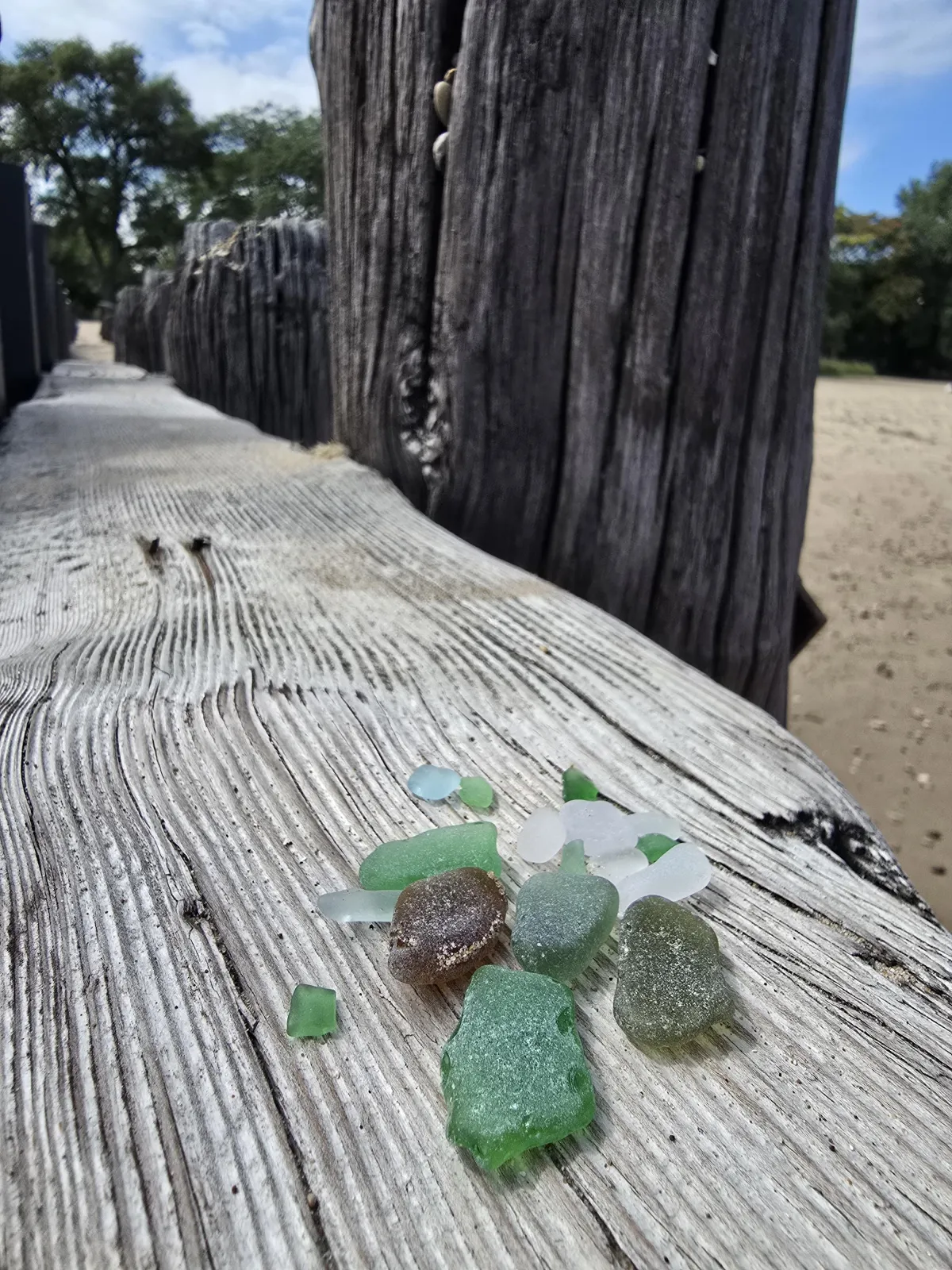 beach glass on an old pier