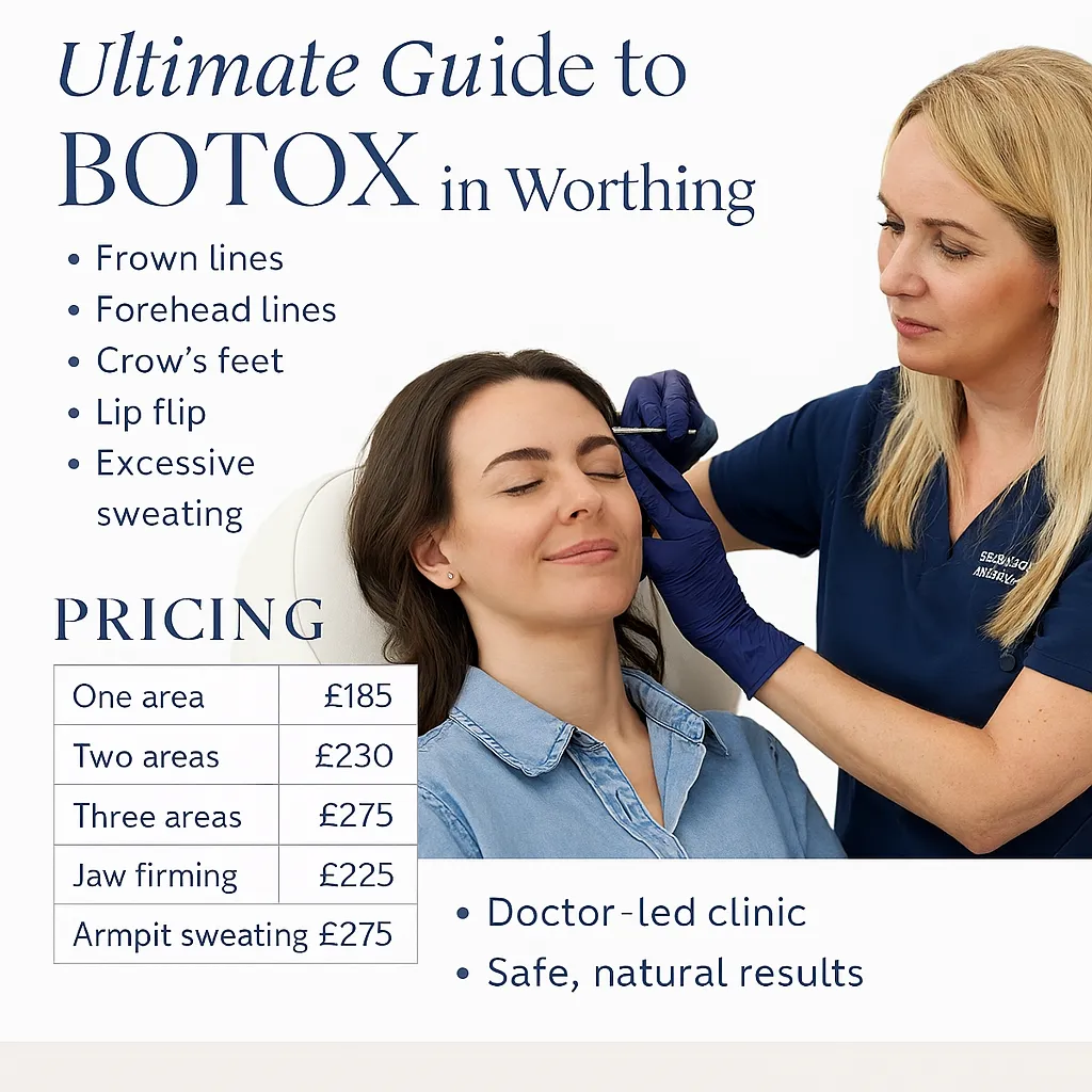 Botox injection areas and pricing chart – Worthing aesthetics guide for Blue Bird Aesthetics Doctor-led Clinic