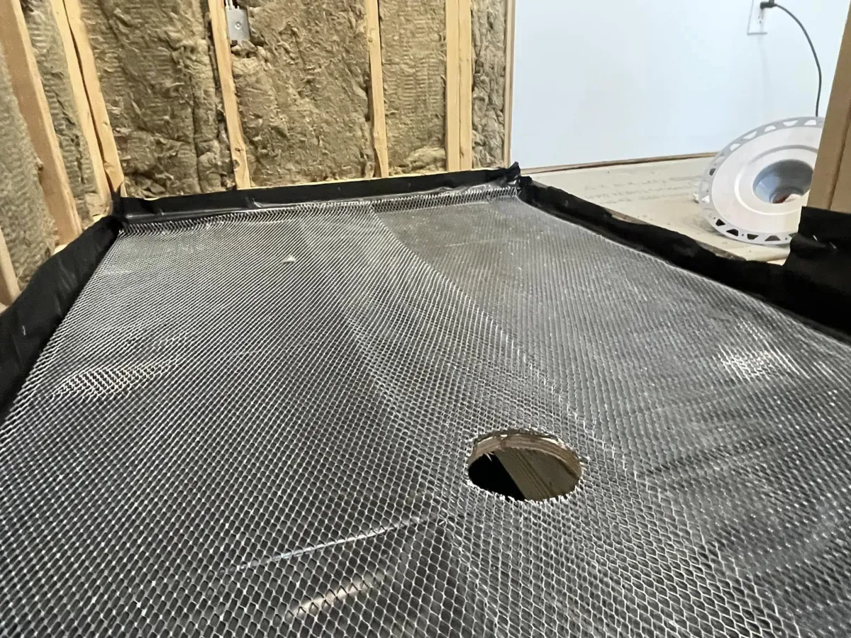 Installed custom tile shower flooring preperation bathroom remodel in Columbia County