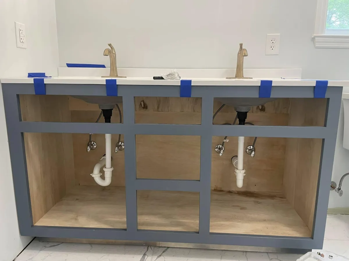 Close-up of vanity sink and faucet in Evans GA bathroom remodel