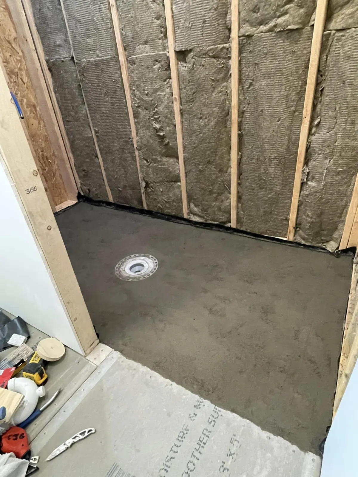 shower floor preperation during bathroom remodel in Columbia County
