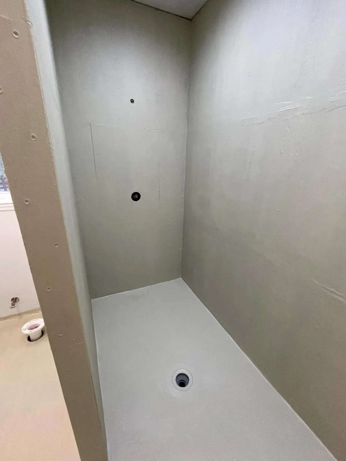 Custom walk-in tile shower prep  in Evans GA bathroom renovation by Lakeside Construction