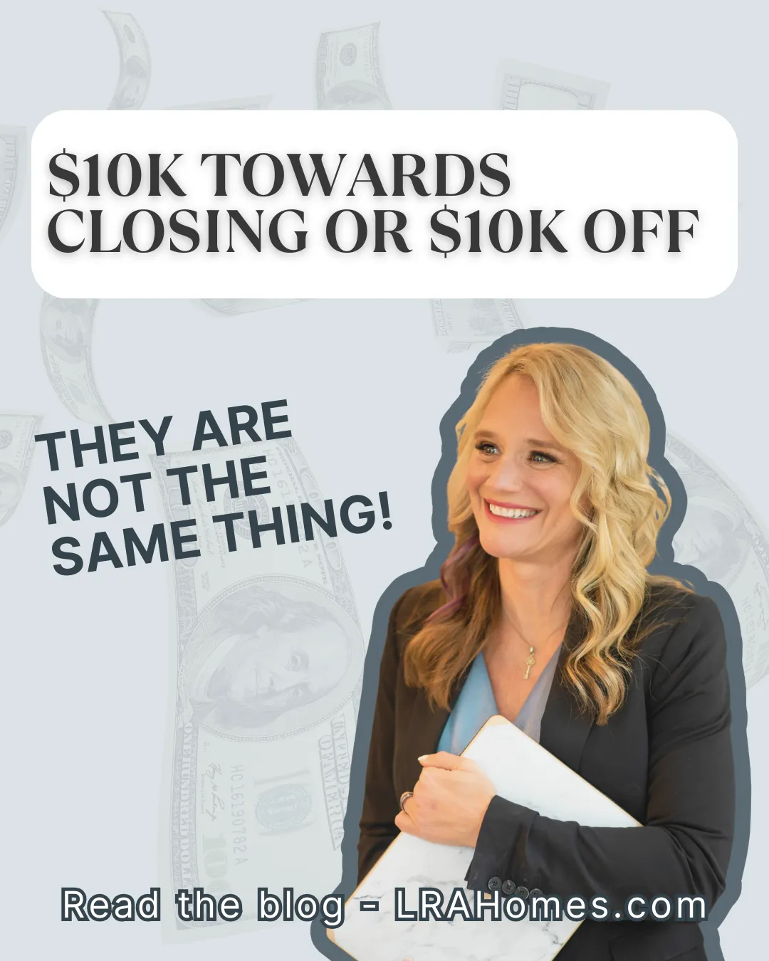 Jennifer Mount, Realtor showing how 10,000 towards closing and 10,000 off the price mean different things for Tulsa home buyers