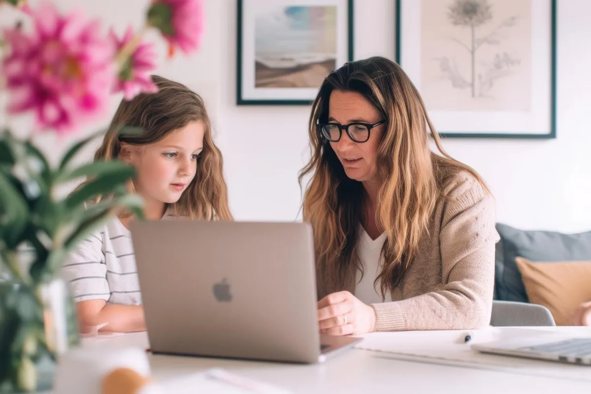 moeder met dochter aan pc