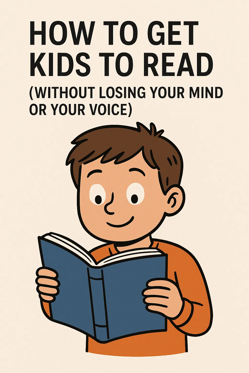 Illustration of a smiling child reading a colorful book, focused on children’s reading, comprehension, and early literacy development.