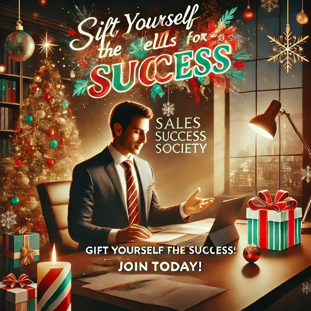 Cover image for blog 'How to Overcome Sales Challenges in the New Year,' featuring a confident salesperson at a laptop with upward graphs and sales icons, symbolizing success and growth, in a New Year-themed design.