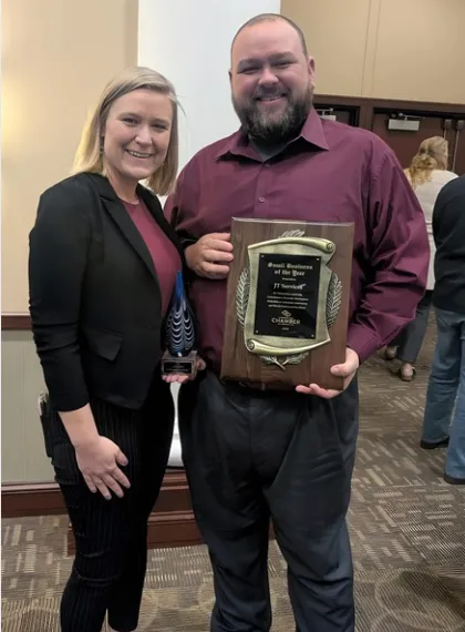 JT Services team celebrating winning the Claremore Chamber of Commerce Small Business of the Year Award