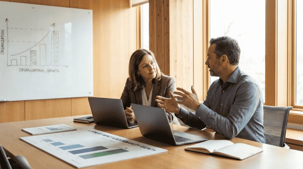 Nonprofit executive coach meeting with nonprofit CEO to break through organizational growth ceiling