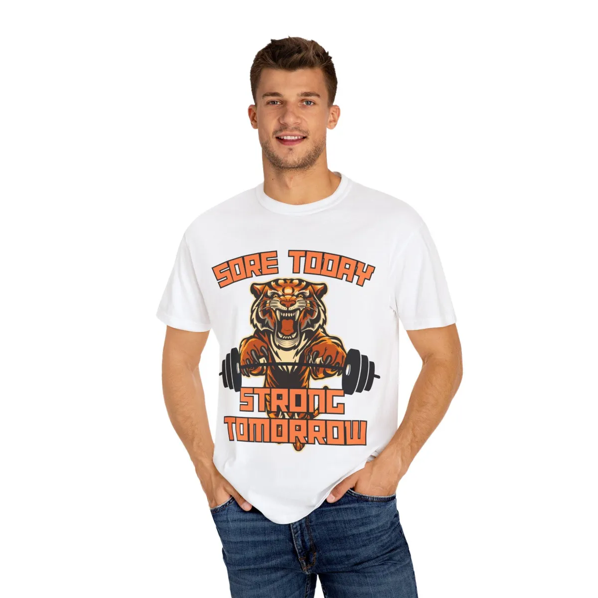 Fit Selfcare, Unisex T-Shirt, Leaping Tiger with Barbel