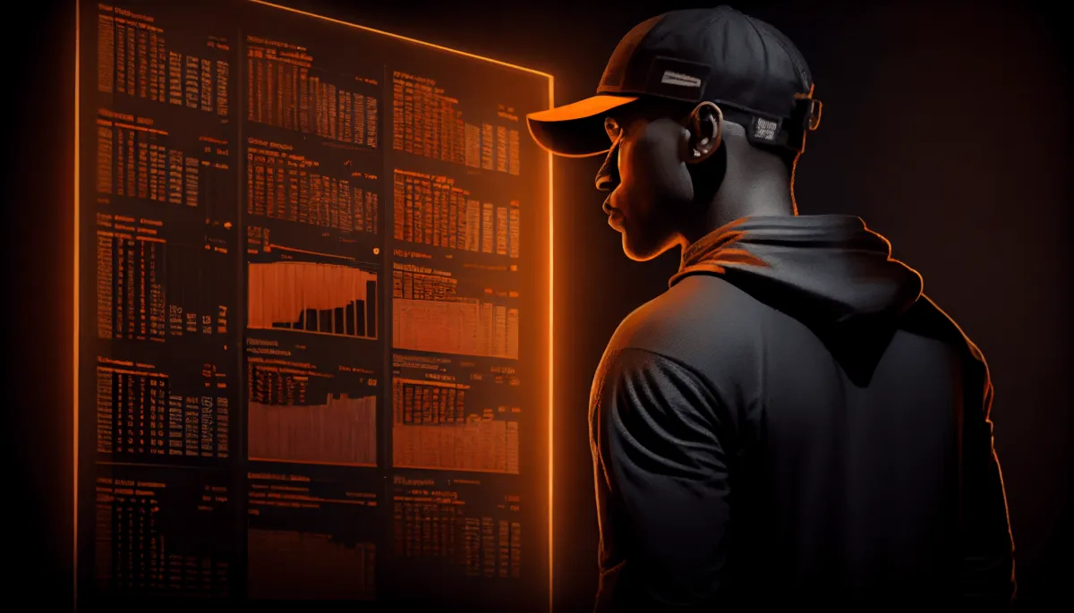 Artists looking over his analytical data