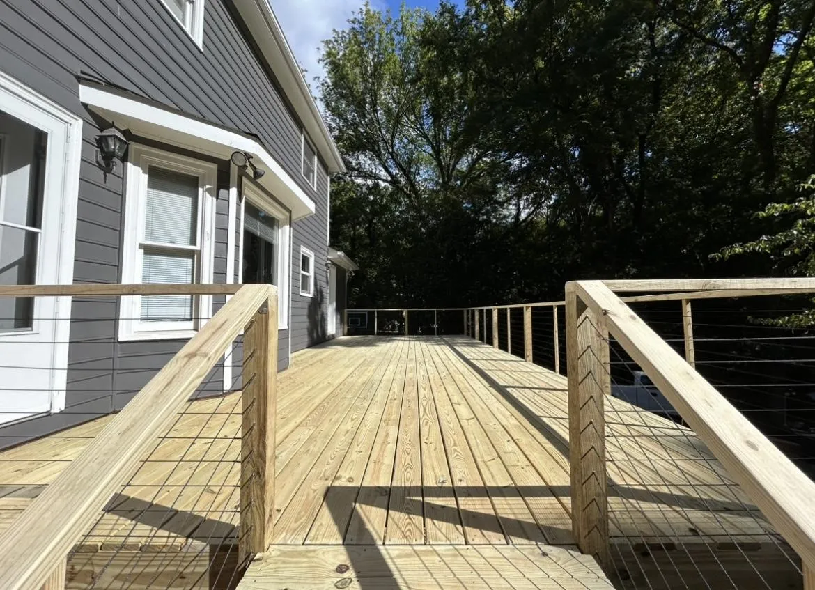 Wood deck with stairs by Wyatt Built in Mooresville NC