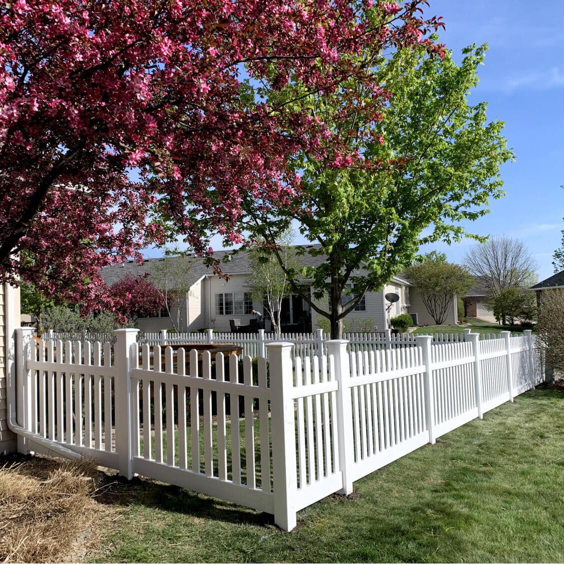 Vinyl picket fence by Wyatt Built in Huntersville NC