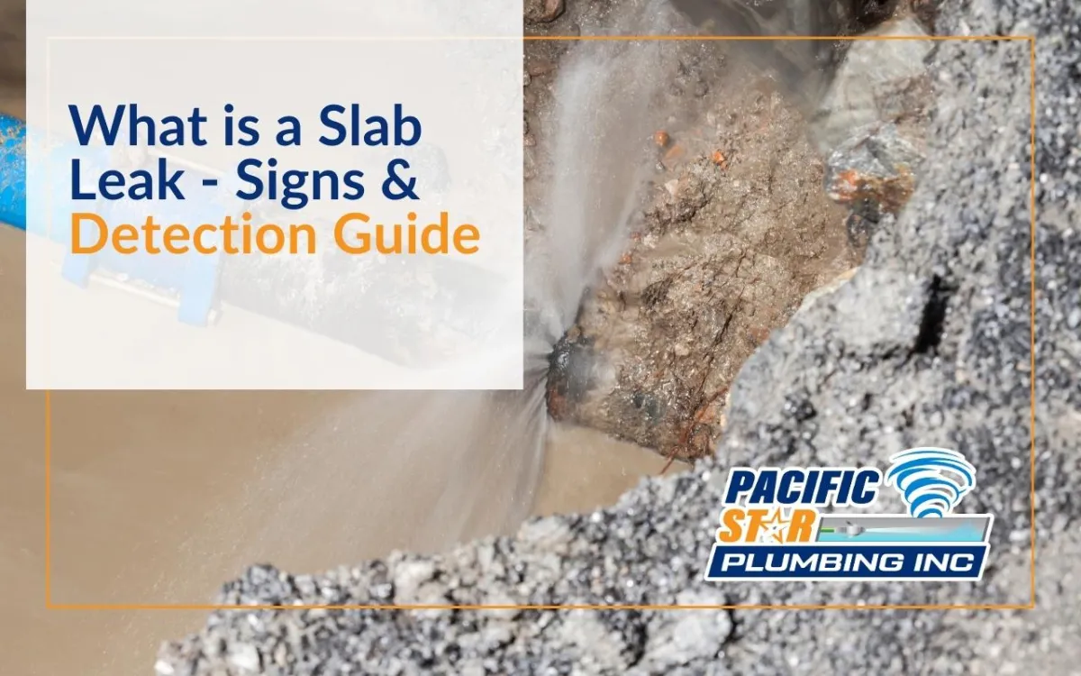Diagram showing common signs of what is a slab leak under a concrete foundation.