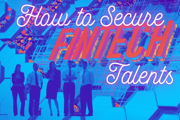 Fintech talents standing in front of a sign