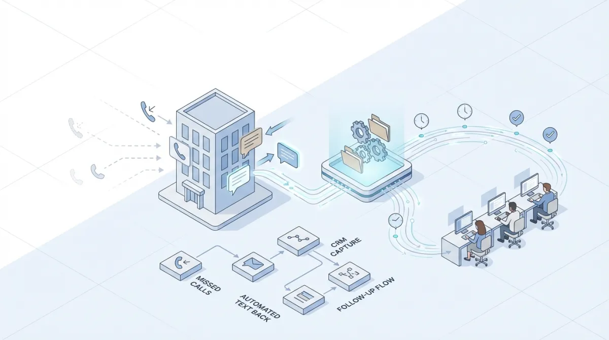 Illustration showing missed calls and automated follow up systems for service businesses