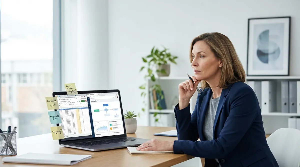 Service business owner deciding between hiring a marketing agency or running ads independently