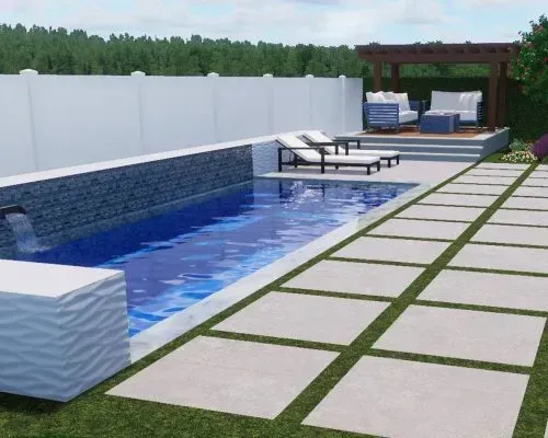 Coral cay Plunge Barrier Reef Fiberglass Inground Pool in a backyard in Indianapolis Indiana by Jensen's Pools and More